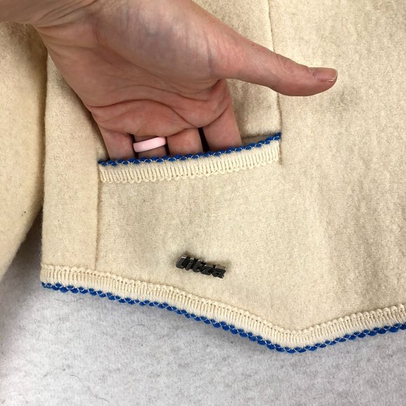 Litza VTG Women's Size 6 Cream Blue Pure New Wool Collared Blazer Jacket - Picture 4 of 14